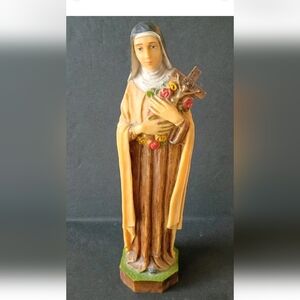 Vintage 9.5" Resin Saint Thérèse Figurine- Hand Painted In Italy Signed E.T